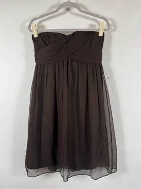 J. Crew NWT Silk Strapless Dress Brown Chiffon Babydoll Cocktail Wedding Guest 6